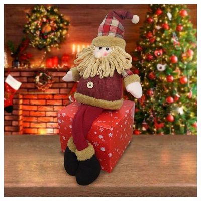 Boneco De Natal Papai Noel Sentado Perna Mole Em Tecido