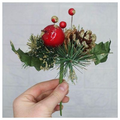 Kit 12 Ramos Maçã Decoração De Natal Artificial Com Brilho 16cm