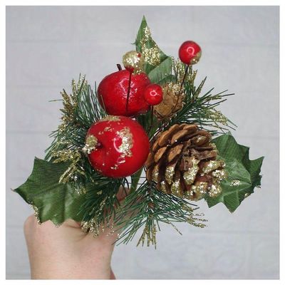 Kit 12 Ramos Maçã Decoração De Natal Artificial Com Brilho 16cm