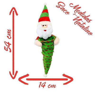 Decoração Enfeite árvore Natal Papai Noel Saco Natalino 54cm