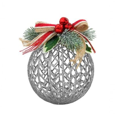 Kit Conjunto 9 Peças Decoração Enfeite Bola árvore Natal Prata Glitter Natalina 12,5cm