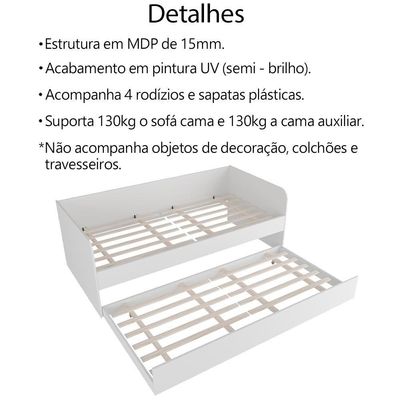Sofa Cama Solteiro Com Auxiliar Cm8032 Branco Tecno Mobili Branco