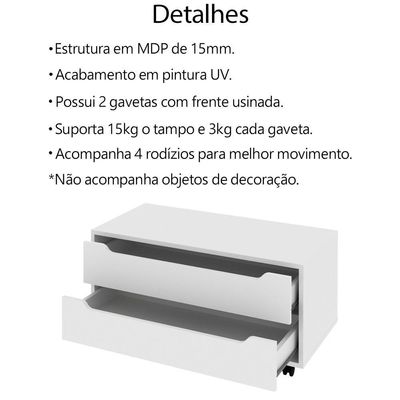 Balcao Gabinete Com 2 Gavetas E 4 Rodizios Bn3643 Branco Tecno Mobili Branco