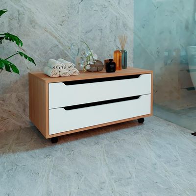 Balcao Gabinete Com 2 Gavetas E 4 Rodizios Bn3643 Amendoa Branco Tecno Mobili Amendoa Branco