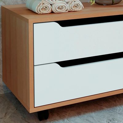 Balcao Gabinete Com 2 Gavetas E 4 Rodizios Bn3643 Amendoa Branco Tecno Mobili Amendoa Branco