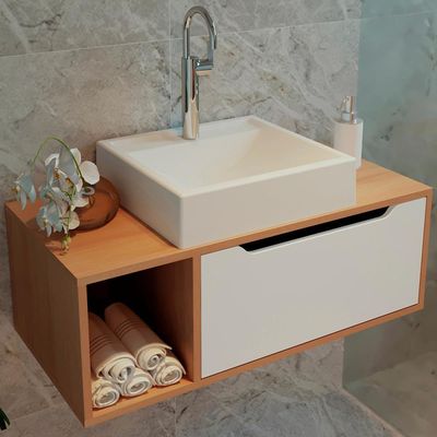 Balcao Gabinete Para Banheiro 1 Porta Bn3644 Amendoa Branco Tecno Mobili Amendoa Branco