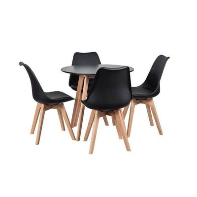 Conjunto Mesa Leda 90 Cm Preta + 4 Cadeiras Leda Pretas