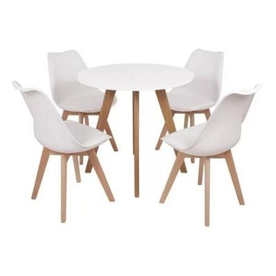 Conjunto Mesa Leda Branca 90 Cm + 4 Cadeiras Leda Brancas