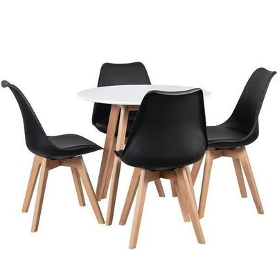 Kit - Mesa Redonda Leda 80 Cm Branco + 4 Cadeiras Estofadas Leda Preto