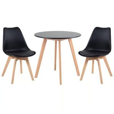 Kit - Mesa De Jantar Leda 90 Cm Preto + 2 Cadeiras Estofadas Leda Preto