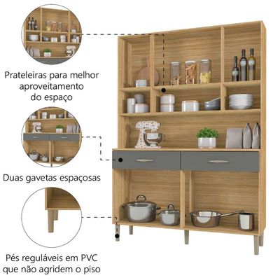 Armário De Cozinha Completa 8 Portas 2 Gaveta Golden Kits Paraná Freijo Cinza