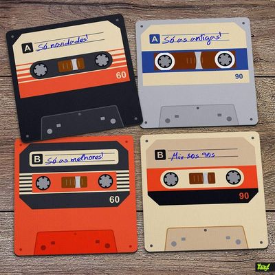 Jogo De Porta Copos Fita Cassete K7 Retrô Vintage - 4 Peças