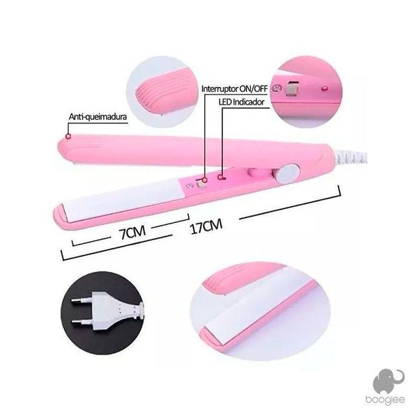Mini Chapinha Portátil Prancha De Bolsa Viagem Bivolt - Rosa Bivolt