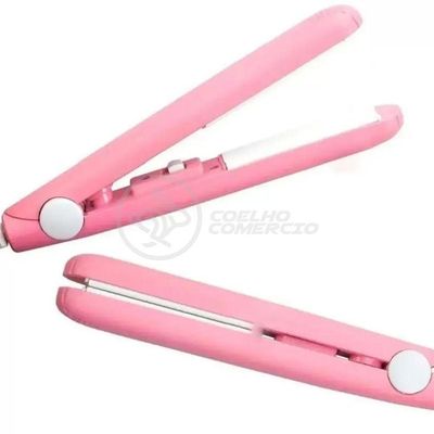 Mini Chapinha Prancha Portátil 17Cm Bivolt Profissional Rosa Bivolt