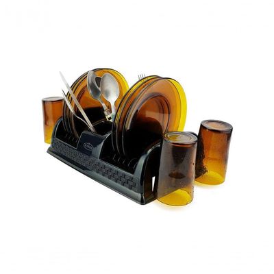 Kit Escorredor De Pratos + Lixeira Basculante 4,5l + Porta Detergente E Esponja Em Plástico Rattan