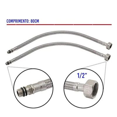 Engate Rabicho 80cm Monocomando Par Kit 20 Unidades Misturador Flexivel Mangueira Torneira