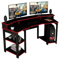 Mesa Gamer Cockpit 3 Prateleiras Me4167 Preto Vermelho Tecno Mobili Preto Vermelho
