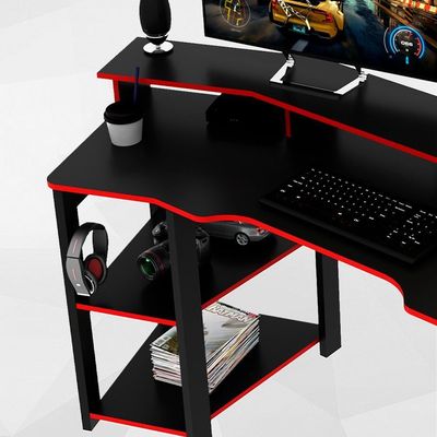 Mesa Gamer Cockpit 3 Prateleiras Me4167 Preto Vermelho Tecno Mobili Preto Vermelho