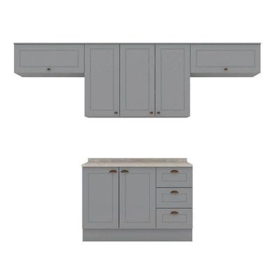 Cozinha Completa Americana (3 Aéreos, 1 Balcão, 1 Complemento) 5 Peças Cinza - Henn