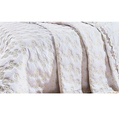 Kit Cobre Leito Casal 03 Peças Bordado Nuance Branco amarelo