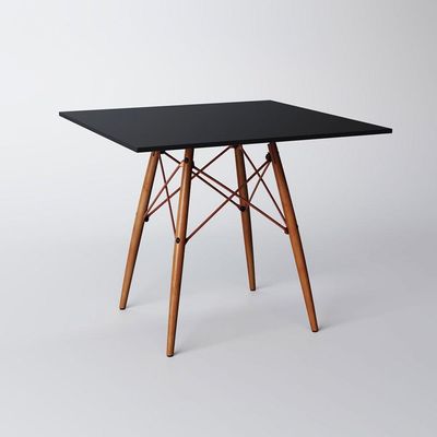 Mesa Wood Cobre Tampo De Madeira Quadrada 90Cm Preto Preto