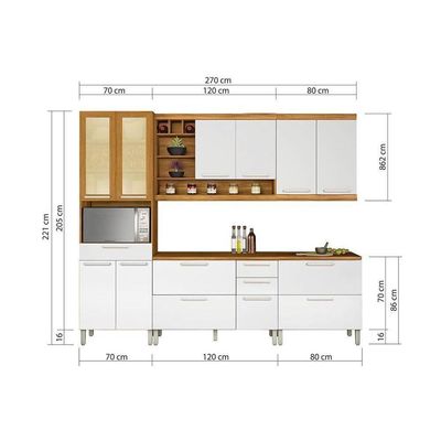 Cozinha Completa Burguesa Premium 5 Peças (2 Armários + 2 Balcões + 1 Paneleiro) C5p23 Freijó/branco