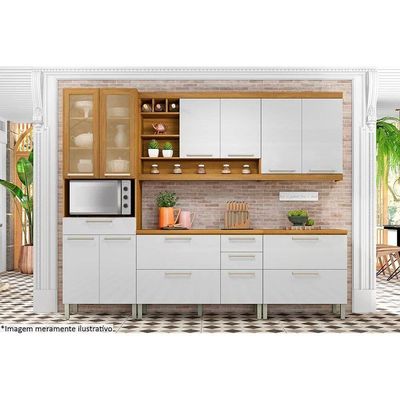 Cozinha Completa Burguesa Premium 5 Peças (2 Armários + 2 Balcões + 1 Paneleiro) C5p23 Freijó/branco