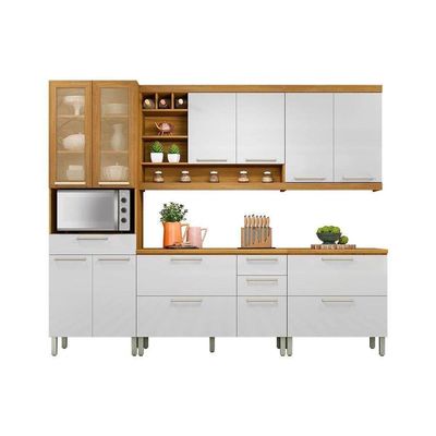 Cozinha Completa Burguesa Premium 5 Peças (2 Armários + 2 Balcões + 1 Paneleiro) C5p23 Freijó/branco