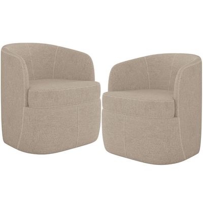 Kit 02 Poltronas Decorativa Giratória Para Sala De Estar Siena K01 Linho Bege