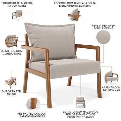 Kit 02 Poltronas Decorativa Para Sala De Estar Alícia B04 Bouclê Creme