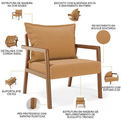 Kit 02 Poltronas Decorativa Para Sala De Estar Alícia B04 Bouclê Mostarda