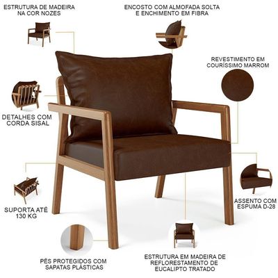 Kit 02 Poltronas Decorativa Para Sala De Estar Alícia B04 Couríssimo Marrom