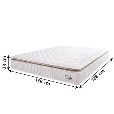 Colchão Casal Molas Ensacadas City Pillow Top 138x188x23cm Branco-bege Hellen Branco-bg