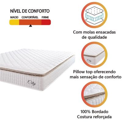 Colchão Casal Molas Ensacadas City Pillow Top 138x188x23cm Branco-bege Hellen Branco-bg