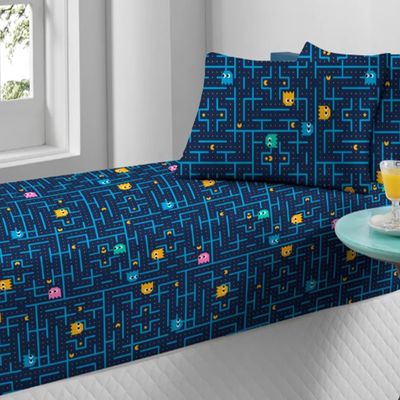 Jogo de Cama Solteiro Doce Vida Malha Misto Estampado com Elastico 2 Pçs Pac Pac Marinho