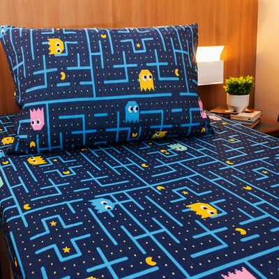 Jogo de Cama Solteiro Doce Vida Malha Misto Estampado com Elastico 2 Pçs Pac Pac Marinho