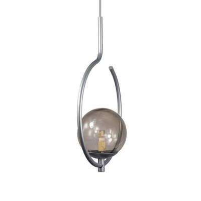 Pendente Lustre On Loop Prata Com Globo De Vidro Fumê