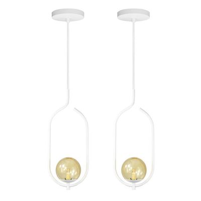 Kit 2 Pendentes Lustres On Clip Branco Globo De Vidro âmbar