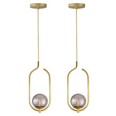 Kit 2 Pendentes Lustres On Clip Dourado Globo De Vidro Fume