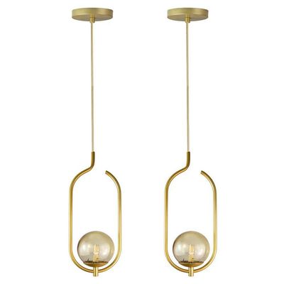 Kit 2 Pendentes Lustres On Clip Dourado Globo De Vidro âmbar