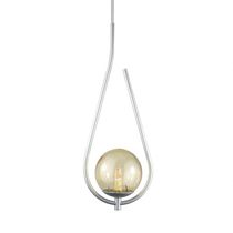 Kit 2 Pendentes Lustres On Drop Prata Globo De Vidro Ambar