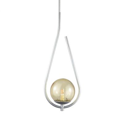 Kit 2 Pendentes Lustres On Drop Prata Globo De Vidro Ambar