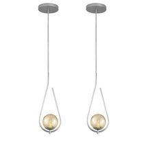 Kit 2 Pendentes Lustres On Drop Prata Globo De Vidro Ambar