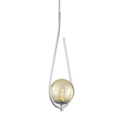 Kit 2 Pendentes Lustres On Drop Prata Globo De Vidro Ambar