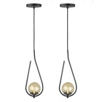 Kit 2 Pendentes Lustres On Drop Preto Globo De Vidro Ambar