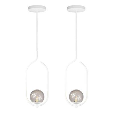Kit 2 Pendentes Lustres On Clip Branco Globo De Vidro Fumê
