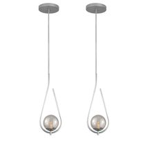 Kit 2 Pendente Lustre On Drop Prata Globo De Vidro Fume