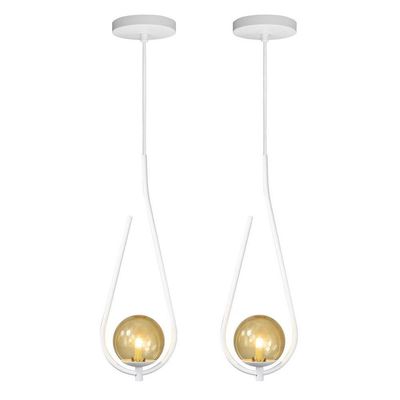 Kit 2 Pendentes Lustre On Drop Branco Globo De Vidro âmbar