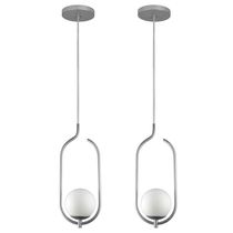 Kit 2 Pendentes Lustres On Clip Prata Globo De Vidro Branco