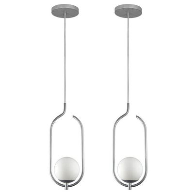 Kit 2 Pendentes Lustres On Clip Prata Globo De Vidro Branco